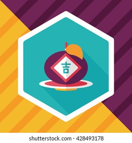 Chinese New Year flat icon with long shadow,eps10, Chinese lucky orange means "Wish you whole year will be lucky and propitious."