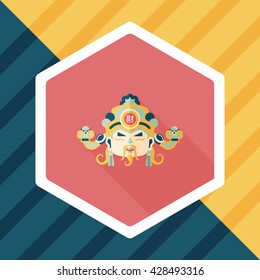Chinese New Year flat icon with long shadow,eps10, God of wealth