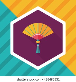 Chinese New Year flat icon with long shadow,eps10, Chinese folding fan means " win speedy success."
