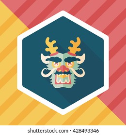 Chinese New Year flat icon with long shadow,eps10,The dragon and lion dancing head