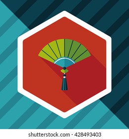 Chinese New Year flat icon with long shadow,eps10, Chinese folding fan means " win speedy success."