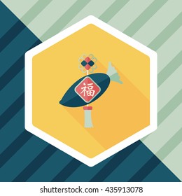 Chinese New Year flat icon with long shadow,eps10, lucky white radish with Chinese words means " Wish it can brings luck to you in the new year."