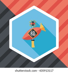 Chinese New Year flat icon with long shadow,eps10, lucky white radish with Chinese words means " Wish it can brings luck to you in the new year."