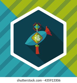 Chinese New Year flat icon with long shadow,eps10, lucky white radish with Chinese words means " Wish it can brings luck to you in the new year."