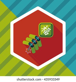 Chinese New Year flat icon, eps10, word Fu, Chinese festival couplets with firecrackers means " wish good luck and fortune comes."