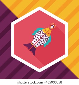 Chinese New Year flat icon with long shadow,eps, Chinese fish lucky pendant means "May you always get more than you wish for." 