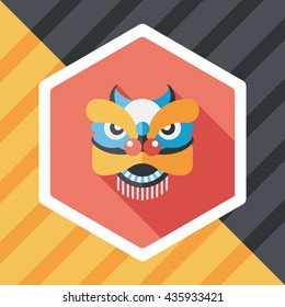 Chinese New Year flat icon with long shadow,eps10,The dragon and lion dancing head