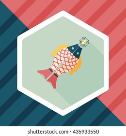 Chinese New Year flat icon with long shadow,eps, Chinese fish lucky pendant means "May you always get more than you wish for." 