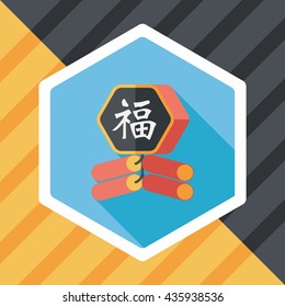 Chinese New Year flat icon, eps10, word Fu, Chinese festival couplets with firecrackers means " wish good luck and fortune comes."