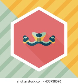 Chinese New Year flat icon with long shadow,eps10, Gold ingot means " wish good luck and fortune come."