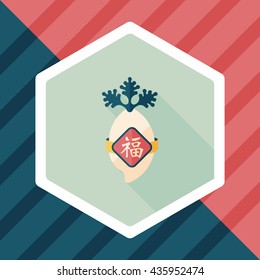 Chinese New Year flat icon with long shadow,eps10, lucky white radish with Chinese words means " Wish it can brings luck to you in the new year."