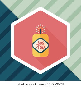 Chinese New Year flat icon, eps10, word Fu, Chinese festival couplets with firecrackers means " wish good luck and fortune comes."