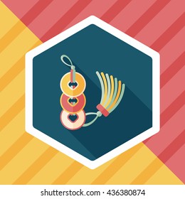 Chinese New Year flat icon with long shadow,eps10, Ancient coins lucky pendant means " wish good luck and fortune comes."