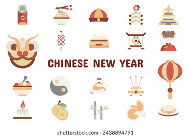 Chinese New Year Flat Vector Illustration Icon Sticker Set Design Materials