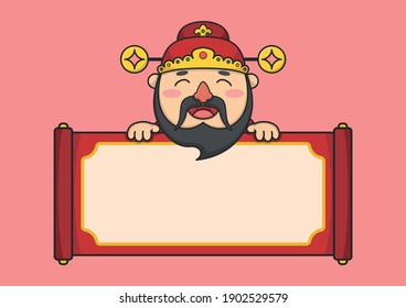 chinese new year fortune god behind scroll