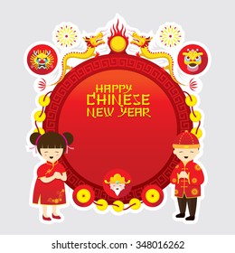 Chinese New Year Frame, Boy and Girl, Traditional Celebration