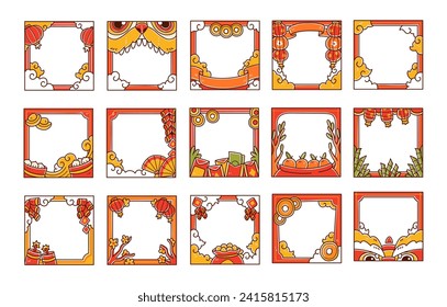  Chinese new year frame vector illustration set