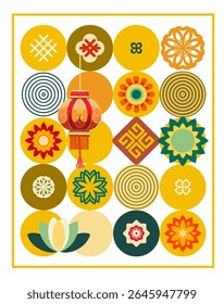 Chinese New Year - a fully editable poster in Asian style for the Eastern New Year holiday. Digital illustration, flat, cartoon style in bright colors with text.