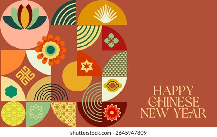 Chinese New Year - a fully editable poster in Asian style for the Eastern New Year holiday. Digital illustration, flat, cartoon style in bright colors with text.