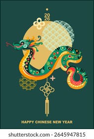 Chinese New Year - a fully editable poster in Asian style for the Eastern New Year holiday. Digital illustration, flat, cartoon style in bright colors with text.