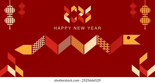 Chinese new year geometric seamless pattern. Modern asian snake shio year elements. isolated on background. Postcard with Retro clean concept design