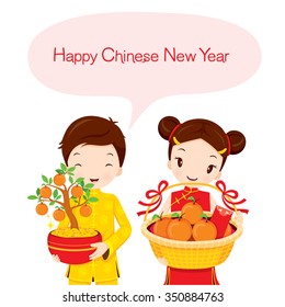 Chinese New Year Gifts With Boy And Girl, Traditional Celebration, China