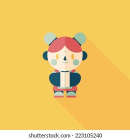 Chinese New Year girl flat icon with long shadow,eps10