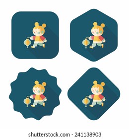Chinese New Year girl flat icon with long shadow,eps10