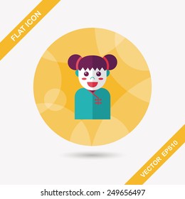 Chinese New Year girl flat icon with long shadow,eps10