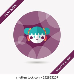 Chinese New Year girl flat icon with long shadow,eps10