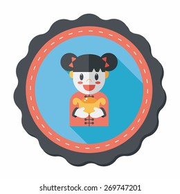 Chinese New Year girl flat icon with long shadow,eps10