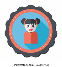 Chinese New Year girl flat icon with long shadow,eps10