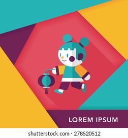 Chinese New Year girl flat icon with long shadow,eps10