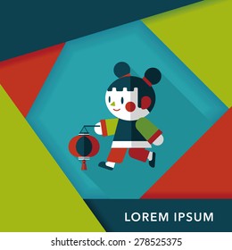 Chinese New Year girl flat icon with long shadow,eps10