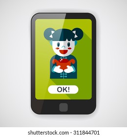 Chinese New Year girl flat icon with long shadow,eps10