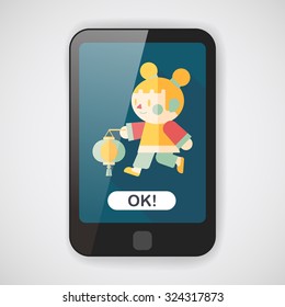 Chinese New Year girl flat icon with long shadow,eps10