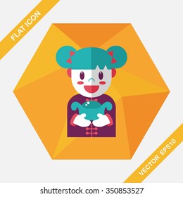 Chinese New Year girl flat icon with long shadow,eps10