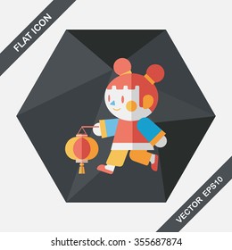 Chinese New Year girl flat icon with long shadow,eps10