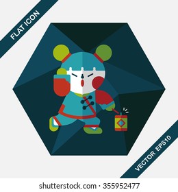 Chinese New Year girl flat icon with long shadow,eps10