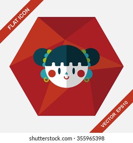 Chinese New Year girl flat icon with long shadow,eps10