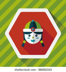 Chinese New Year girl flat icon with long shadow,eps10