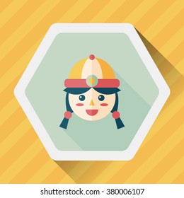 Chinese New Year girl flat icon with long shadow,eps10