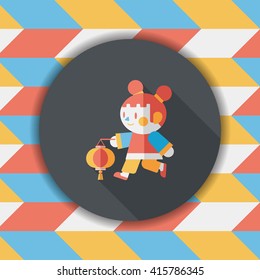Chinese New Year girl flat icon with long shadow,eps10