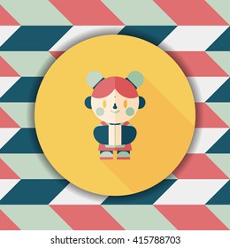 Chinese New Year girl flat icon with long shadow,eps10
