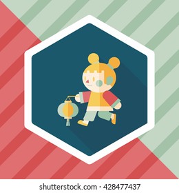 Chinese New Year girl flat icon with long shadow,eps10