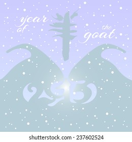 Chinese New Year of the Goat 2015. Goats silhouettes on the snow background