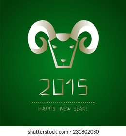 Chinese new year of the goat. Ram on green background. Vector illustration 