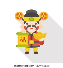 Chinese New Year God of wealth flat icon; Chinese word means "fortune and blessing"