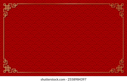 Chinese new year gold frame ornament background.Chinese traditional frame corner border art decoration on red background