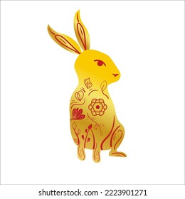 Chinese New Year Gold Gradient Zodiac Rabbit with Red Floral Ornament